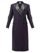 Matchesfashion.com Christopher Kane - Latex Panel Double Breasted Wool Coat - Womens - Navy