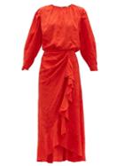 Matchesfashion.com Johanna Ortiz - Cuentos Y Relatos Jacquard Satin Midi Dress - Womens - Red