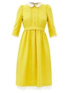 Matchesfashion.com Gucci - Lace-trimmed Silk-blend Crepe Dress - Womens - Yellow