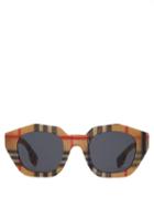 Matchesfashion.com Burberry - Vintage Checked Angular Oval Sunglasses - Womens - Beige
