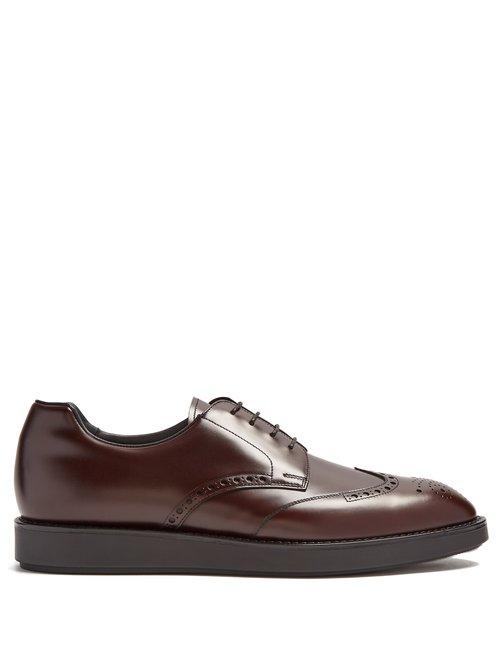 Matchesfashion.com Prada - Raised Soled Leather Brogues - Mens - Brown