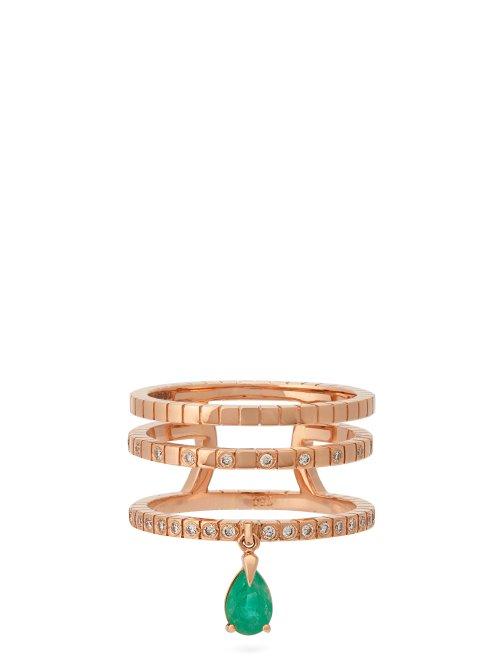 Matchesfashion.com Diane Kordas - Spectrum 18kt Rose Gold, Diamond & Emerald Ring - Womens - Green
