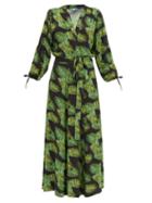 Matchesfashion.com Melissa Odabash - Margo Palm Print Tie Cuff Dress - Womens - Black Print