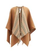 Matchesfashion.com Burberry - Icon-stripe Fringed Wool Cape - Womens - Camel