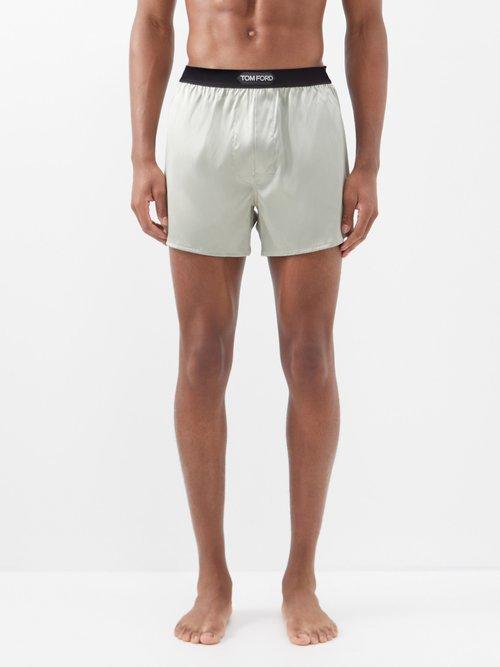 Tom Ford - Logo-patch Silk-blend Satin Boxer Shorts - Mens - Light Green