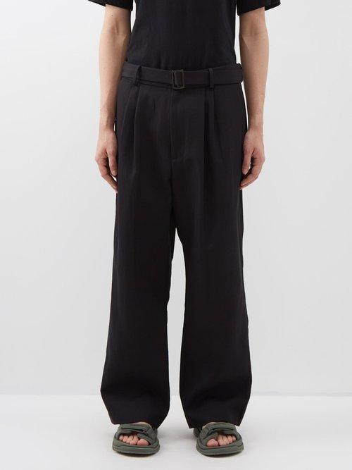 Raey - Fluid Wide-leg Cotton-blend Trousers - Mens - Black