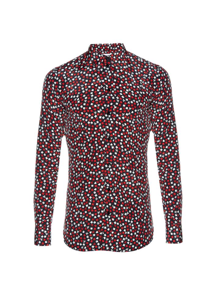 Saint Laurent Card-suit Print Long-sleeved Silk Shirt