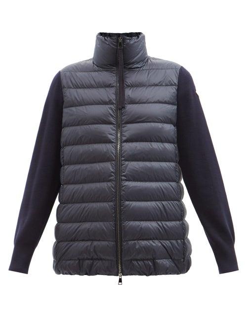 Moncler - High-neck Knit-sleeve Padded Down Jacket - Womens - Navy
