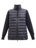 Moncler - High-neck Knit-sleeve Padded Down Jacket - Womens - Navy