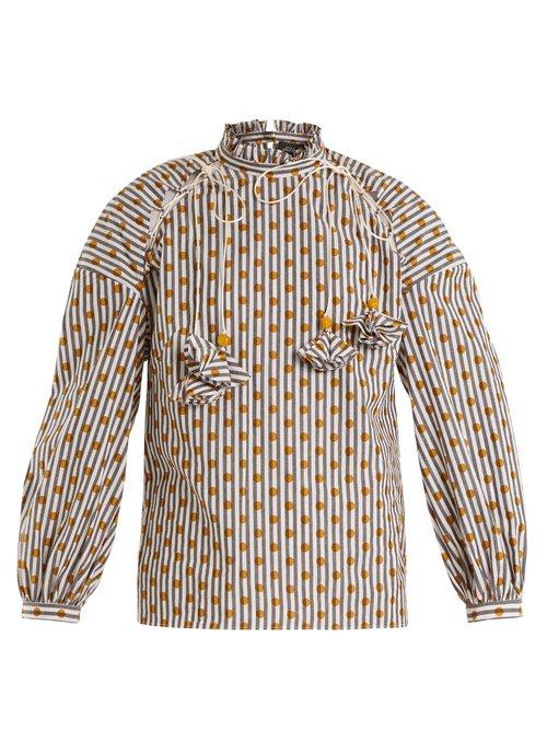 Matchesfashion.com Anna October - High Neck Polka Dot Cotton Top - Womens - Grey Multi