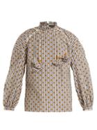 Matchesfashion.com Anna October - High Neck Polka Dot Cotton Top - Womens - Grey Multi