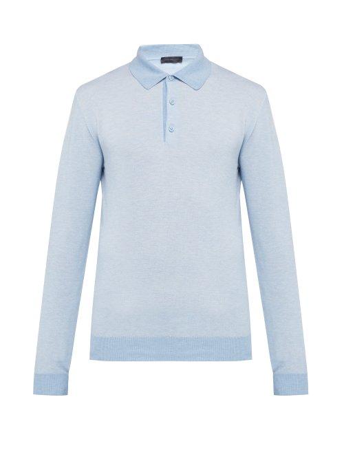 Matchesfashion.com Thom Sweeney - Long Sleeved Cotton Piqu Jersey Polo Shirt - Mens - Light Blue