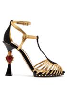 Matchesfashion.com Dolce & Gabbana - Heart Plaque Leather And Suede Sandals - Womens - Black Gold