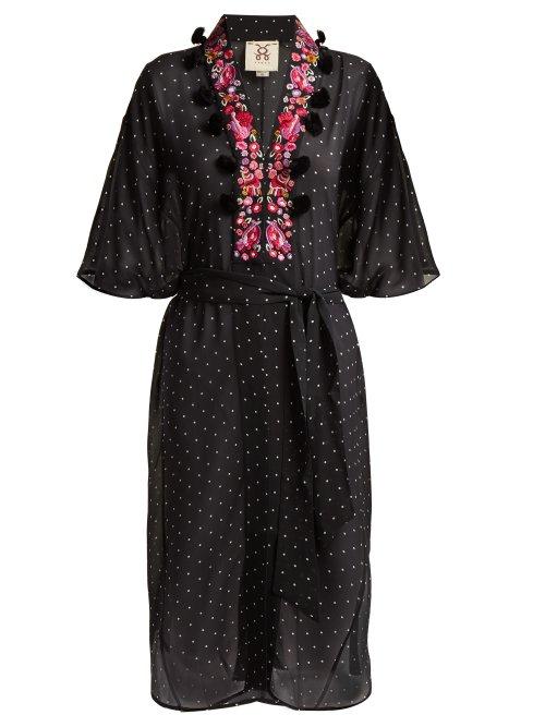 Matchesfashion.com Figue - Amira Embroidered Silk Chiffon Kaftan - Womens - Black