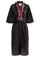 Matchesfashion.com Figue - Amira Embroidered Silk Chiffon Kaftan - Womens - Black