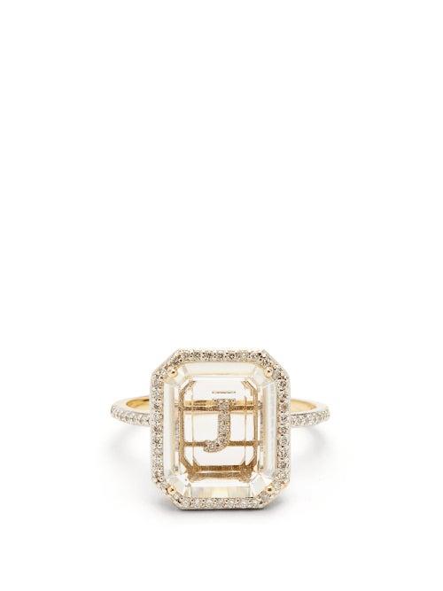 Matchesfashion.com Mateo - Initials Diamond, Quartz & 14kt Gold Ring J-q - Womens - Crystal