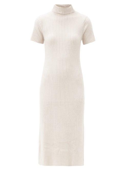 Matchesfashion.com Staud - Lilou Roll-neck Ribbed Wool-blend Sweater Dress - Womens - Beige