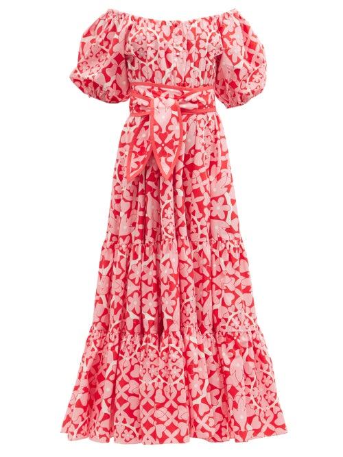 Matchesfashion.com Hester Bly - Laaka Ema Floral-print Cotton-poplin Maxi Dress - Womens - Pink
