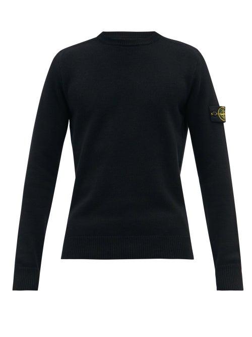 Mens Rtw Stone Island - Logo-patch Wool-blend Sweater - Mens - Black