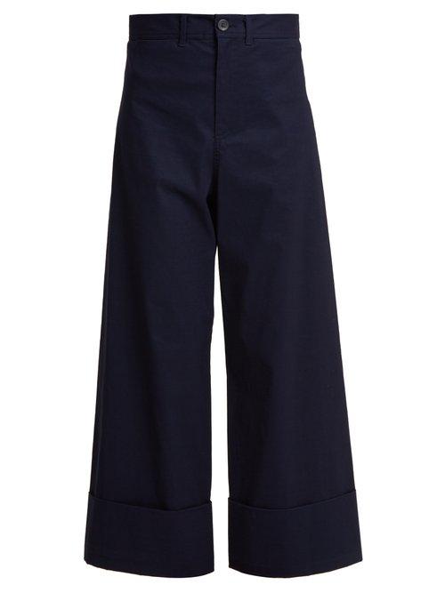 Matchesfashion.com Sea - High Rise Cropped Wide Leg Trousers - Womens - Navy