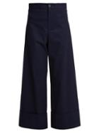 Matchesfashion.com Sea - High Rise Cropped Wide Leg Trousers - Womens - Navy