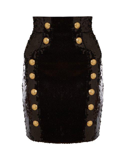 Matchesfashion.com Balmain - Sequin Embellished Mini Skirt - Womens - Black