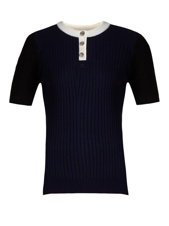 Courrèges Contrast-neckline Ribbed-knit Top