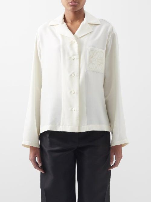 Loewe - Anagram-embroidery Silk-faille Blouse - Womens - Ivory