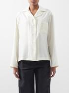Loewe - Anagram-embroidery Silk-faille Blouse - Womens - Ivory