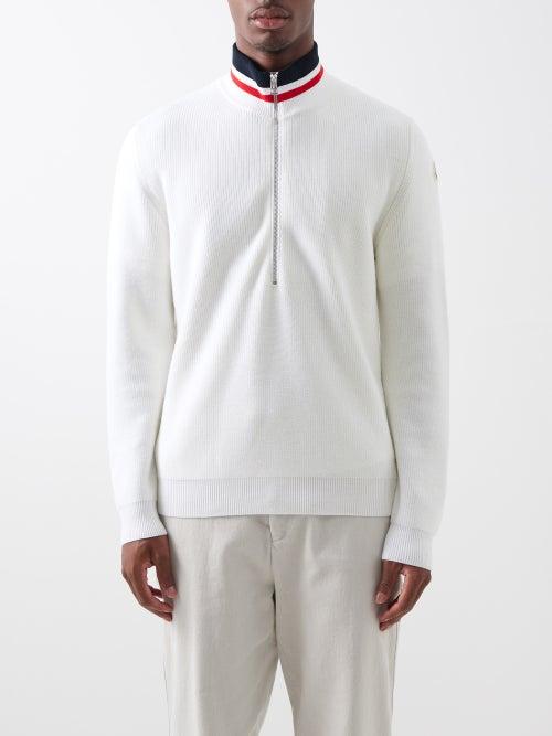 Moncler - Striped-collar Ribbed-wool Sweater - Mens - Cream