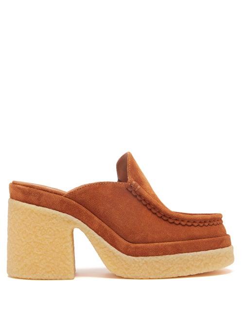 Chlo - Jamie Block-heel Suede Mules - Womens - Brown