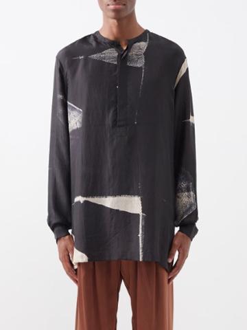 Delos - Leonard Quarter-button Shibori-dyed Silk Shirt - Mens - Black Multi
