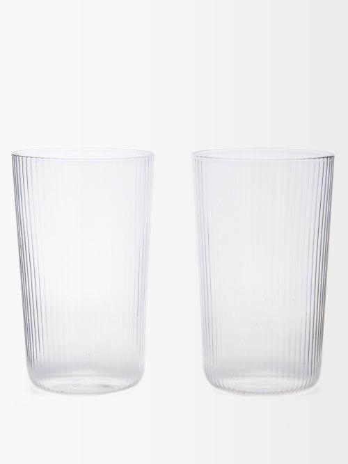 R+d.lab - Set Of Two Luisa Tall Ridged-glass Tumblers - Clear