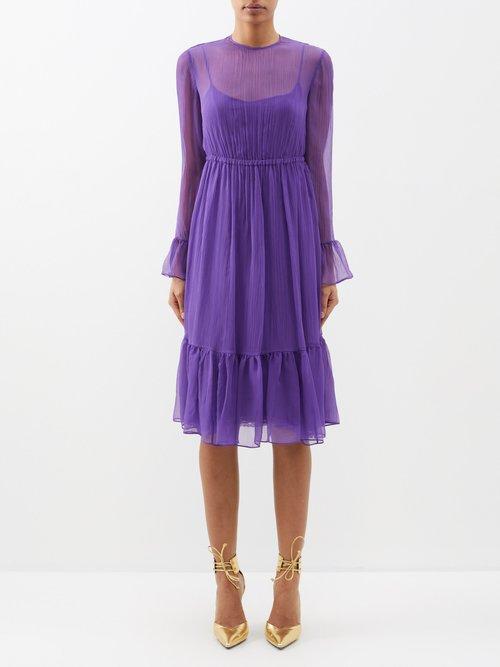 Gucci - Pleated Silk-chiffon Midi Dress - Womens - Purple
