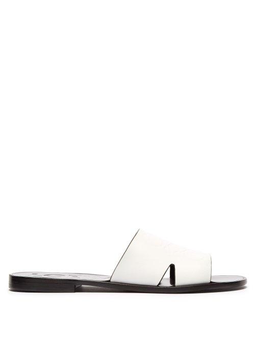 Matchesfashion.com Loewe - Anagram Embossed Leather Slides - Womens - White