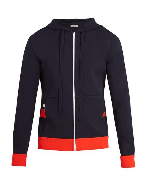 Matchesfashion.com Valentino - Hooded Stripe Appliqu Jersey Zip Up Sweatshirt - Mens - Navy