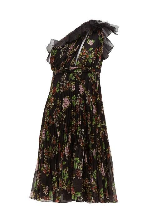 Matchesfashion.com Giambattista Valli - One Shoulder Floral Print Silk Georgette Dress - Womens - Black Multi