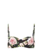 Matchesfashion.com Dolce & Gabbana - Rose-print Balconette Bikini Top - Womens - Black Print
