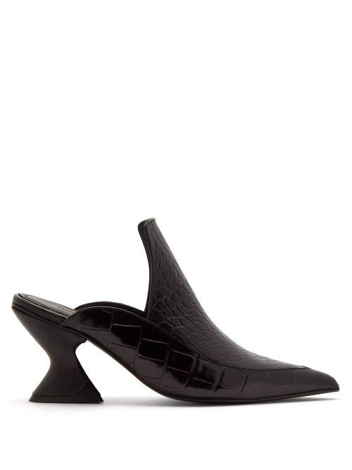 Matchesfashion.com Marques'almeida - Point Toe Crocodile Effect Leather Mules - Womens - Black