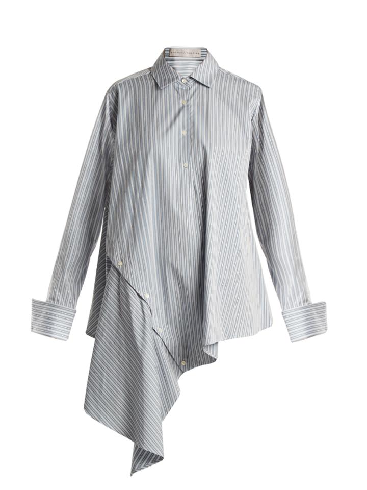 Palmer/harding Striped Asymmetric-hem Cotton Shirt