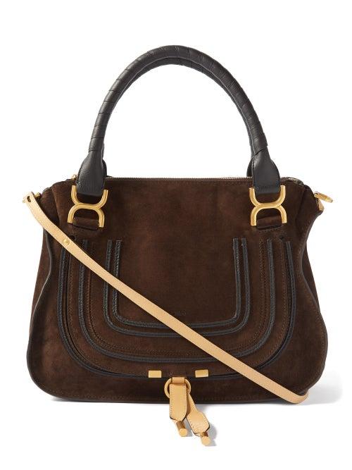 Chlo - Marcie Piped Suede Handbag - Womens - Dark Brown