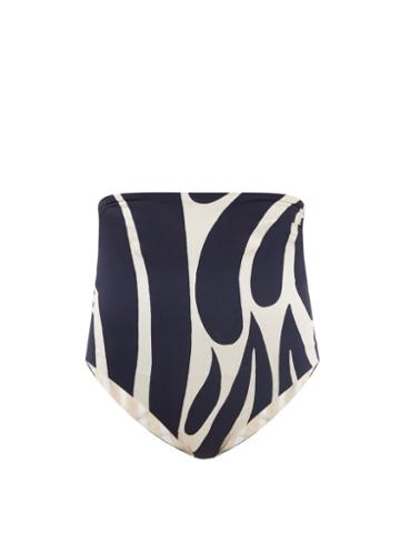 Ladies Beachwear Cala De La Cruz - Scarlett High-rise Abstract-print Bikini Briefs - Womens - Navy Multi