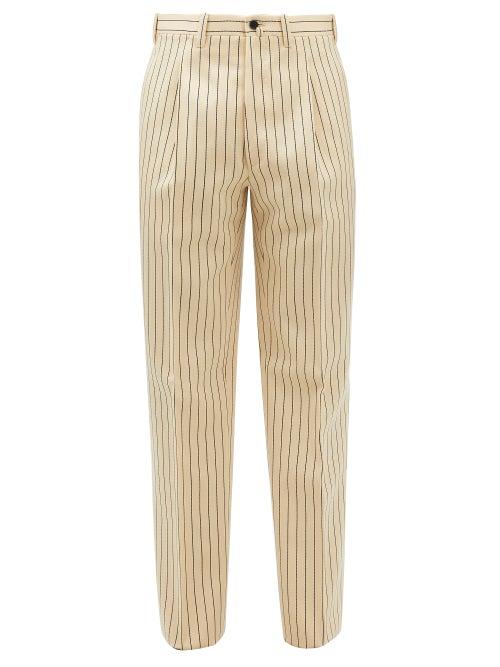 Giuliva Heritage Collection - Vito Pleated Striped Wool Trousers - Mens - Cream Multi