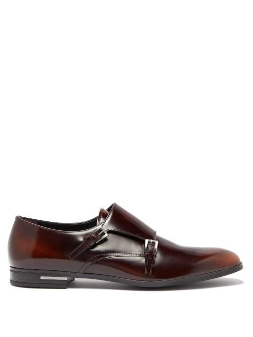 Matchesfashion.com Prada - Spazzalato Leather Monk Strap Shoes - Mens - Brown