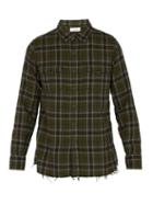 Matchesfashion.com Saint Laurent - Frayed Hem Plaid Cotton Shirt - Mens - Green