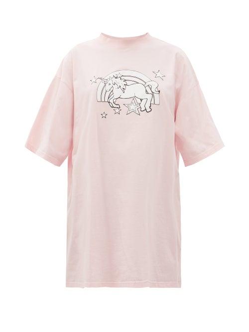 Matchesfashion.com Vetements - Magic Unicorn-print Cotton-jersey T-shirt - Womens - Light Pink