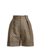 Matchesfashion.com Gucci - Gg High Rise Cotton And Wool Blend Shorts - Womens - Beige Multi