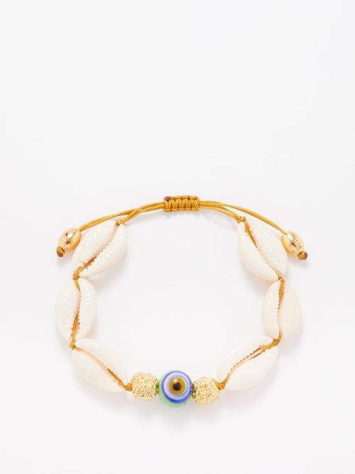 Tohum - Evil Eye Glass, Shell & 24kt Gold-plated Bracelet - Womens - Green Multi