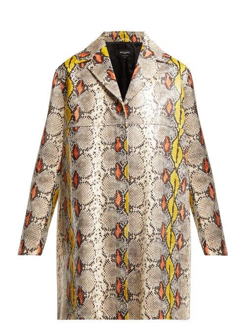 Matchesfashion.com Rochas - Single Breasted Python Effect Leather Coat - Womens - Multi