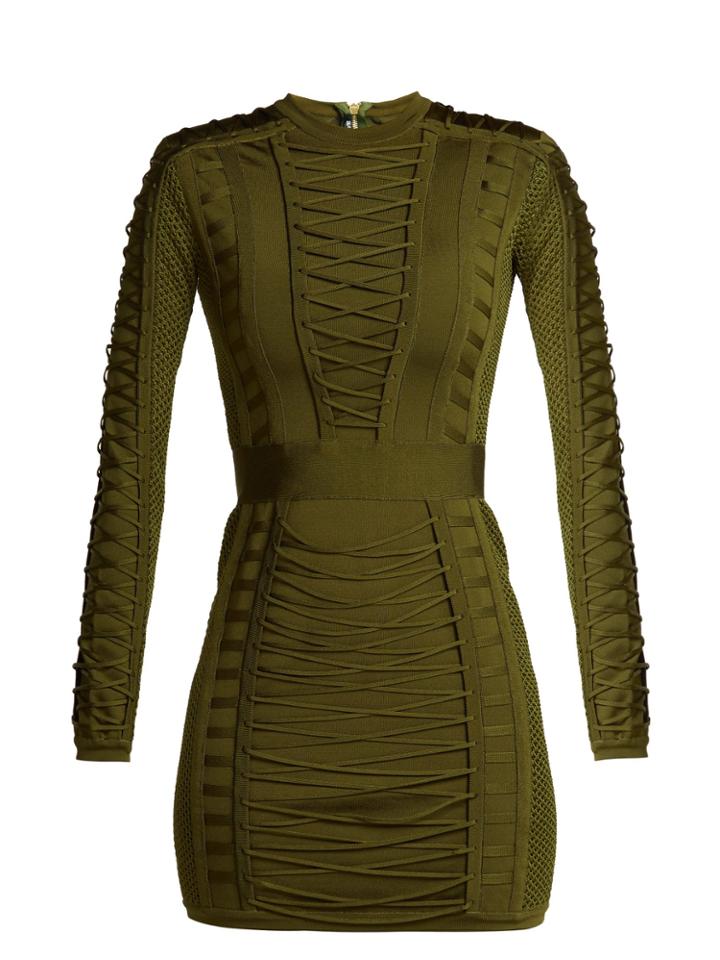 Balmain Lace-up Stretch-knit Mini Dress